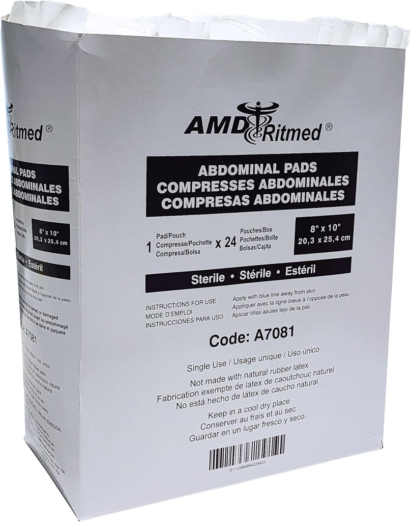 AMD RITMED® Compresses abdominales stériles (24 sachets) 8''x 10''