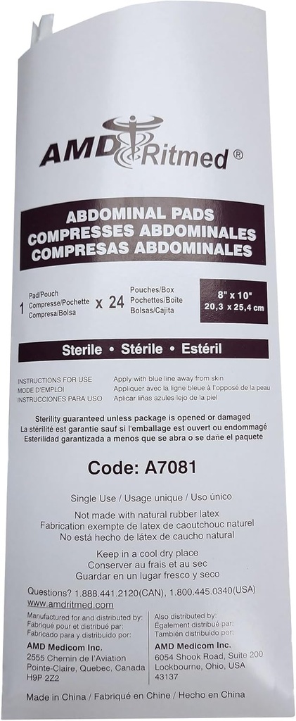 AMD RITMED® Compresses abdominales stériles (24 sachets) 8''x 10''