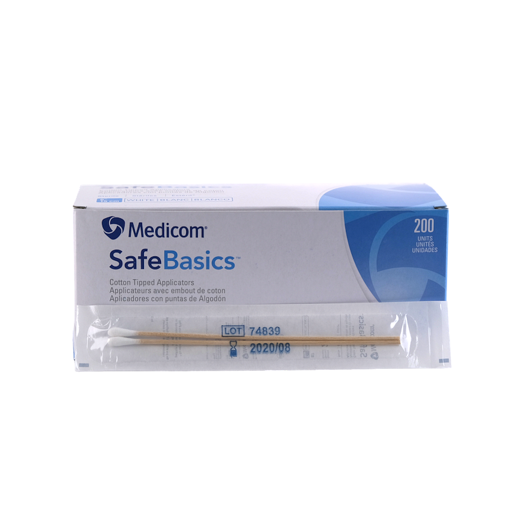 MEDICOM® SafeBasics™ Applicateurs avec embout de coton (coton tige) 6" - Stériles (200) Blanc