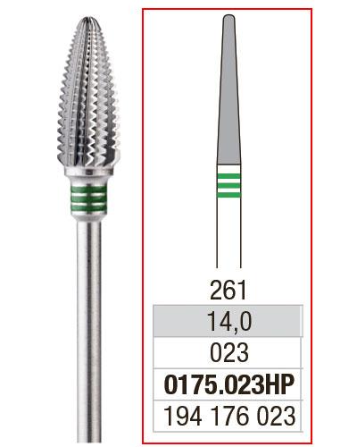 [2E0175023] EDENTA® Fraise aiguille en carbure de tungstène - denture simple avec section transversale (bague verte)