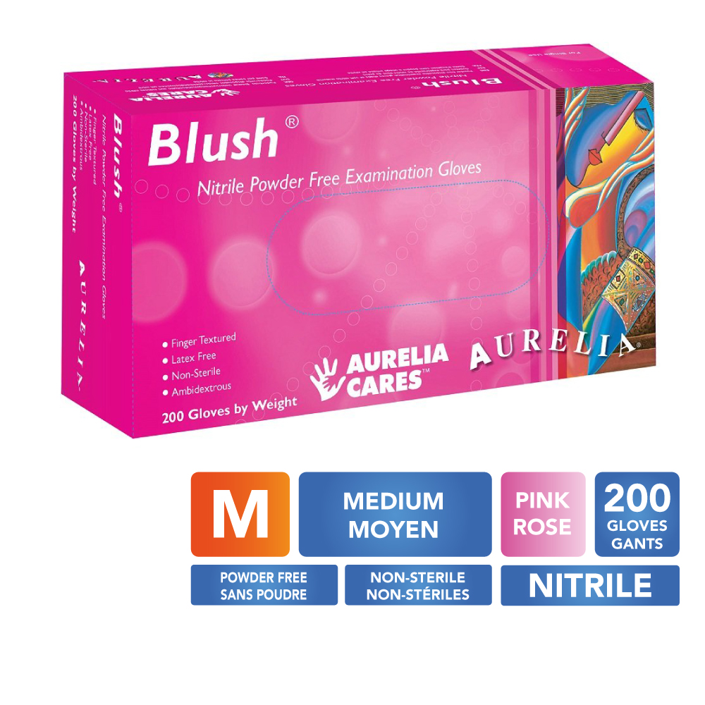 AURELIA® Blush® Gants en nitrile sans poudre - Moyen (200) Rose