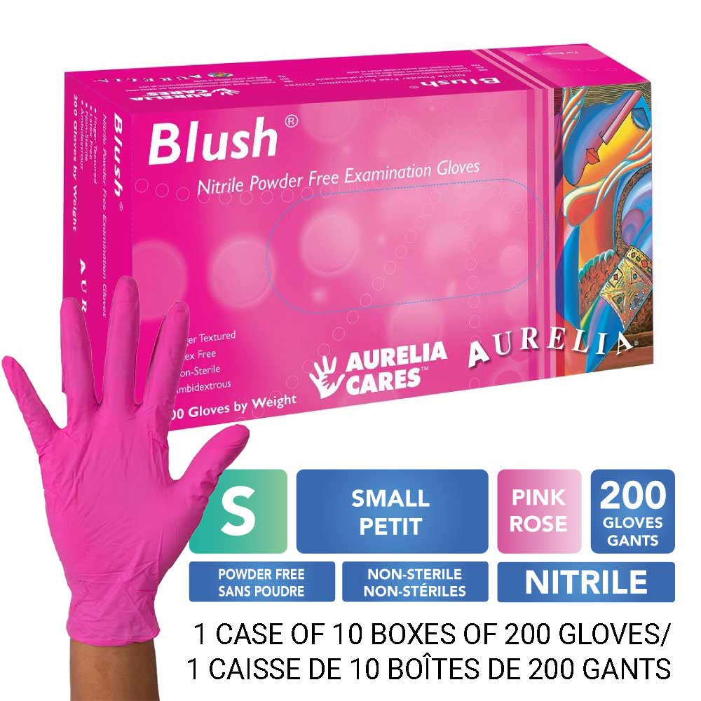 [578886-P-10] AURELIA® Blush® Gants en nitrile sans poudre - Petit (200) Rose - (Caisse de 10 paq.)