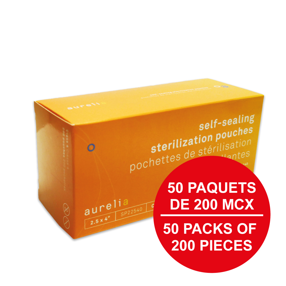 AURELIA® Pochettes de stérilisation autoscellantes - 2½'' x 4'' (200) Bleu (Caisse de 50 paq.)