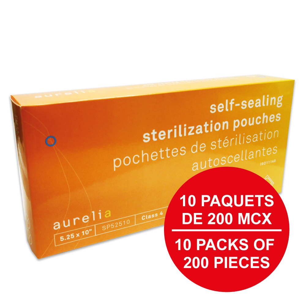 AURELIA® Pochettes de stérilisation autoscellantes - 5¼'' x 10'' (200) Bleu (Caisse de 10 paq.)**