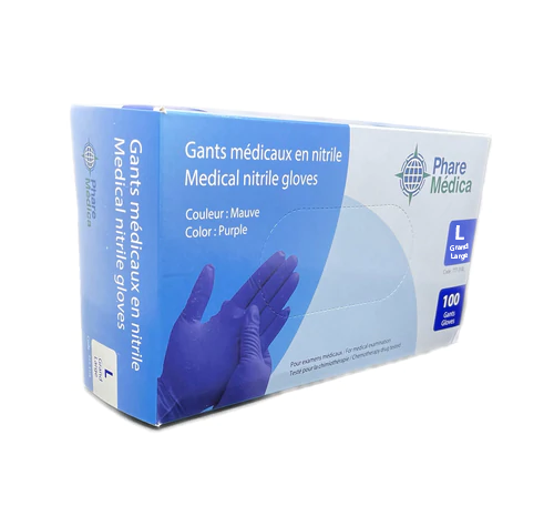 [5777-310L] PHARE MÉDICA - Gants en nitrile médical sans poudre non stérile - Mauve - (Boite de 100) - Grand