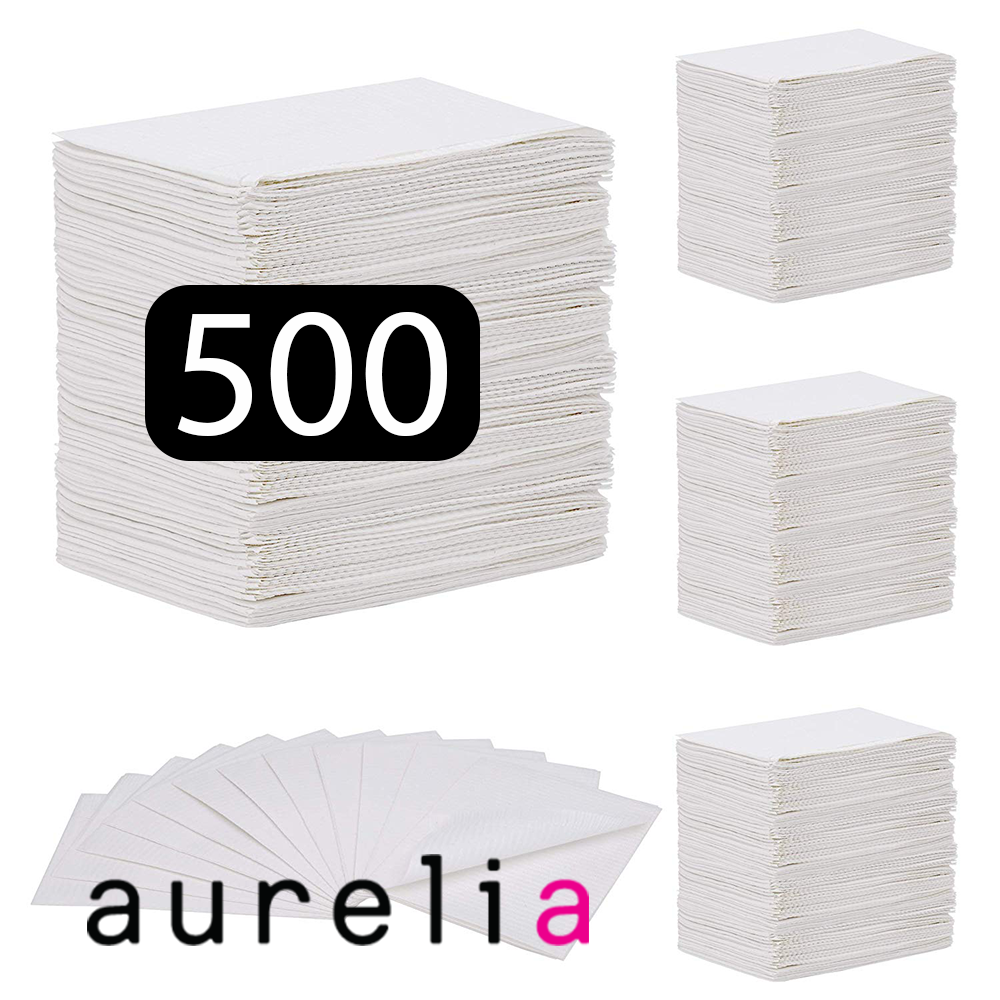 AURELIA® Bavettes (3 plis) 2 plis de papier & 1 pli de polyéthylène (500) BLANC