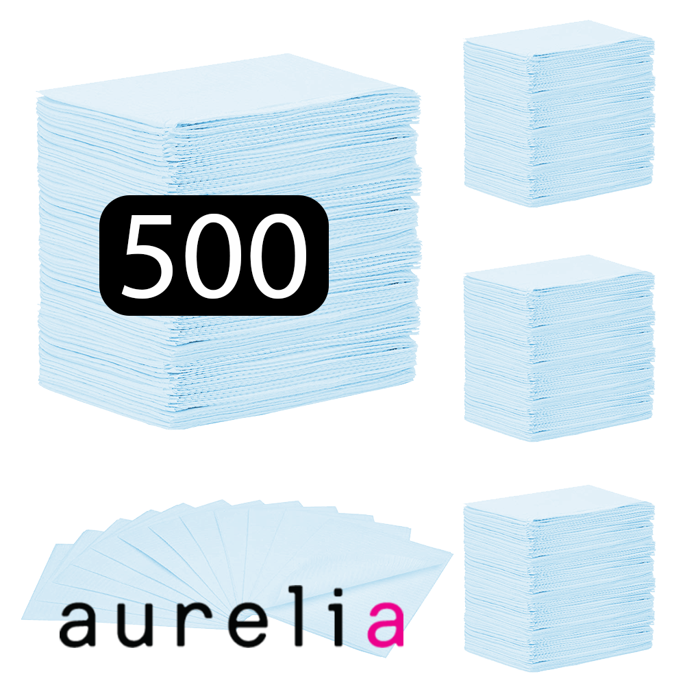 AURELIA - Bavettes (3 plis) 2 plis de papier & 1 pli de polyéthylène (500) BLEU