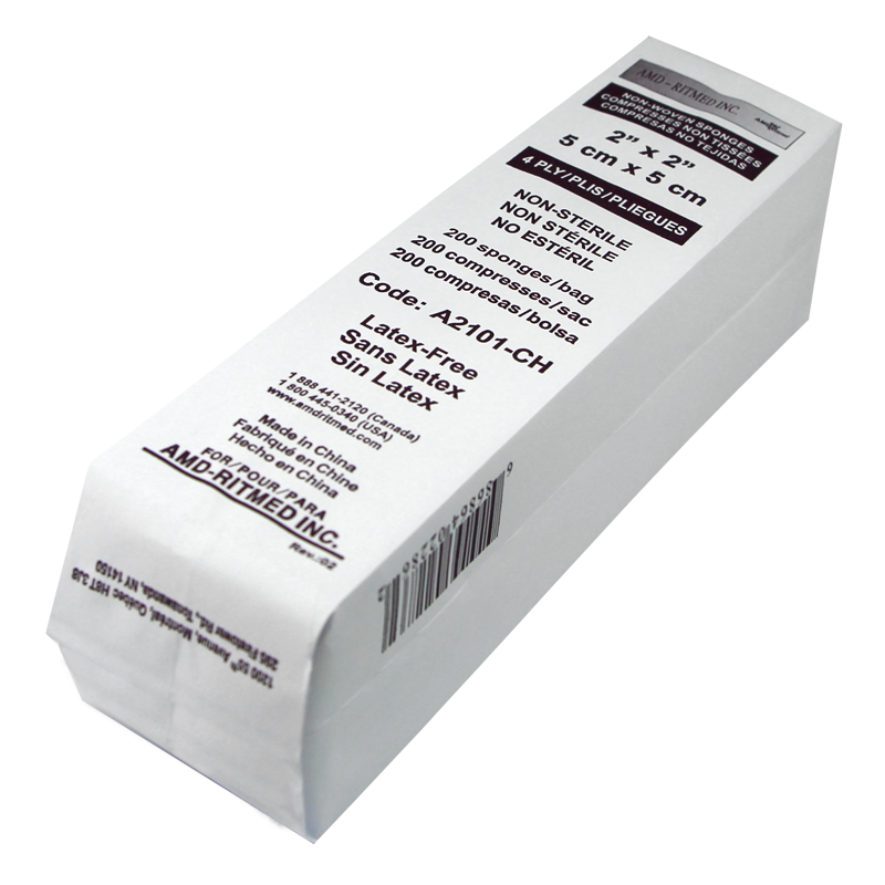 MASTER AMD Ritmed® Compresses non-tissées tout usage - 4 épaisseurs - 2"x 2" (200) Blanc