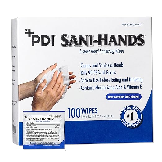 Sani-Hands Lingettes désinfectantes pour les mains 5'' x 8'' (100)