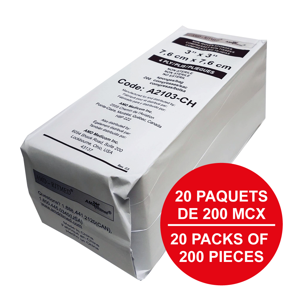 [A2103-CH-1] AMD Ritmed® All Purpose Nonwoven Compresses - 4 Ply - 3 "x 3" (200) - White (1)