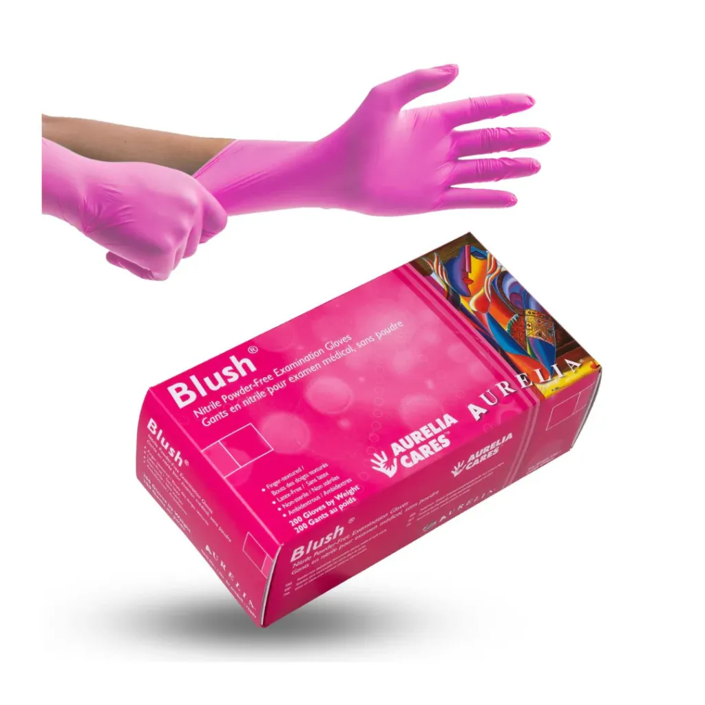 AURELIA® Blush® Gants en nitrile sans poudre - Grand (200) Rose