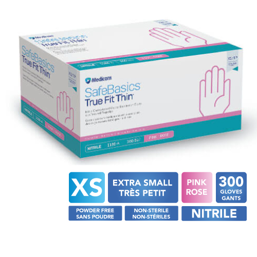 [5MED1186-A] MEDICOM® SafeBasics™ True Fit Thin™ Powder Free Textured Nitrile Gloves - (300)  (X-Small, Pink)