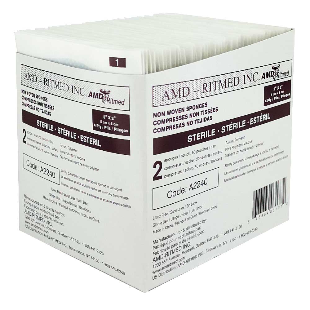 AMD RITMED® Compresses stériles 2"x 2" (50 sachets de 2)