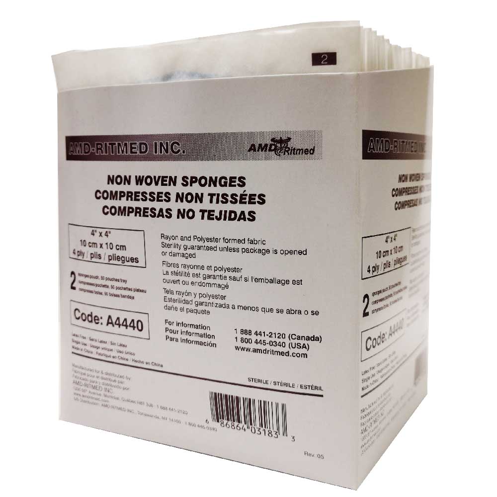 AMD RITMED®  Sterile non-woven compress - 4 Ply (50 bags of 2 sponges) 4''x4'' 