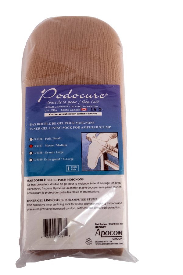 PODOCURE® Bas doublé de gel pour moignon ou jambe amputée - Très Grand