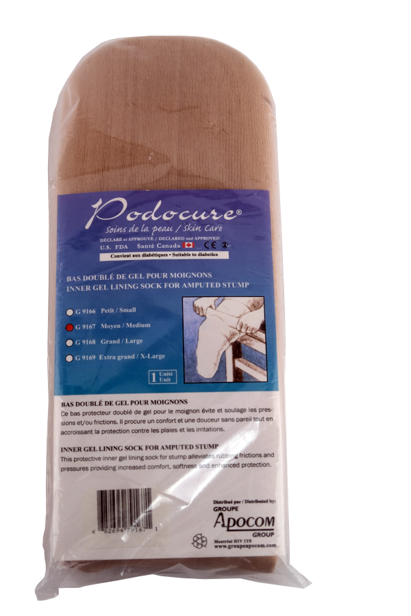 PODOCURE® Iner Gel Lining Sock For Amputed Stump - Extra Large