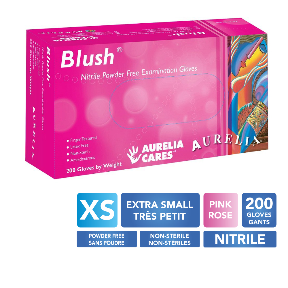 AURELIA® Blush® Gants en nitrile sans poudre - Très petit (200) Rose