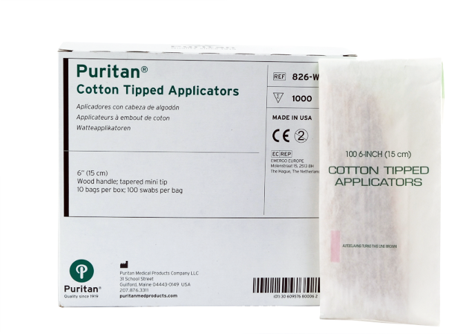 [826-WC-100] PURITAN Coton Tige Mini Tips (ouate) 6" non-stérile (100)(Pointue)