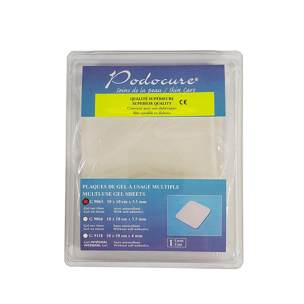 [7G9063] PODOCURE® Plaques de gel à usage multiple (10 cm x 10 cm x 3,5 mm) avec bande autocollante
