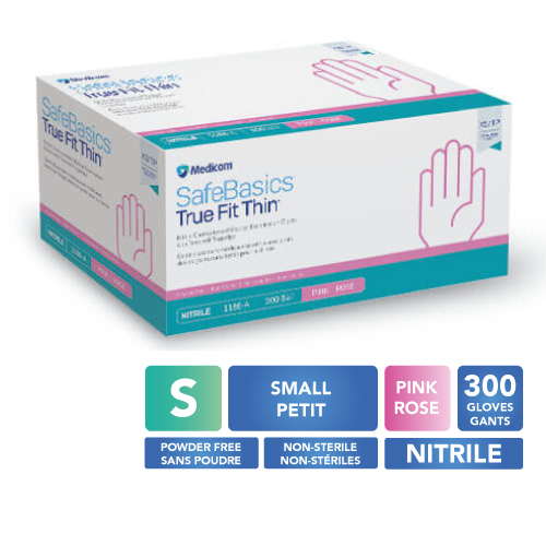 [5MED1186-B] MEDICOM® SafeBasics™ True Fit Thin™ Powder Free Textured Nitrile Gloves - Small (300) Pink