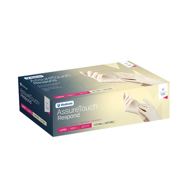 [5MED9992-B] MEDICOM® Assure Touch Respond -  Textured Latex Gloves Powder Free - Small (100) Natural