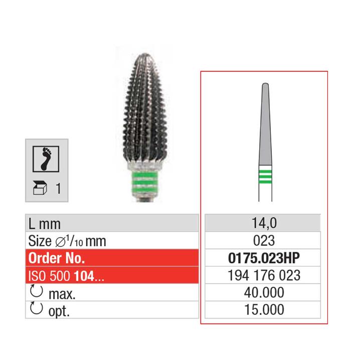 [2EK0175023] EDENTA® Ceramic needle burr - single tooth with cross section (green ring)