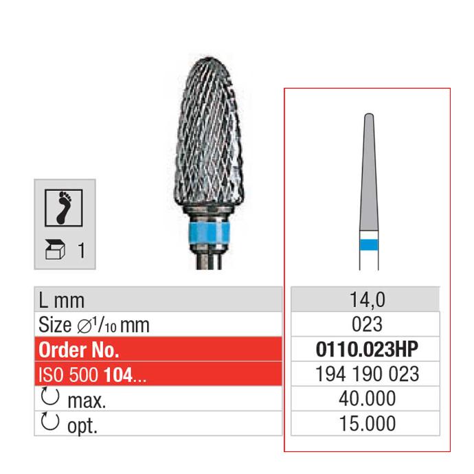 [2E0110023] EDENTA® Needle shaped carbur bur - regular cross cut (blue tag)