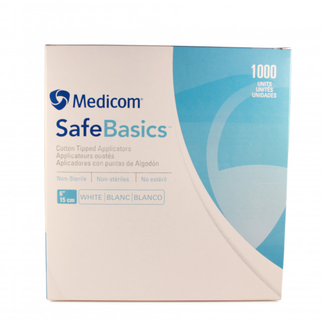 [5MED806] MEDICOM® SafeBasics™  Cotton Tipped Applicators - 6" - Non-sterile (1000) White