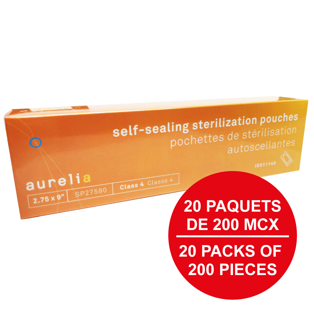 [5SP27590-20] AURELIA® Pochettes de stérilisation autoscellantes - 2¾'' x 9'' (200) Bleu (Caisse de 20 paq.)**