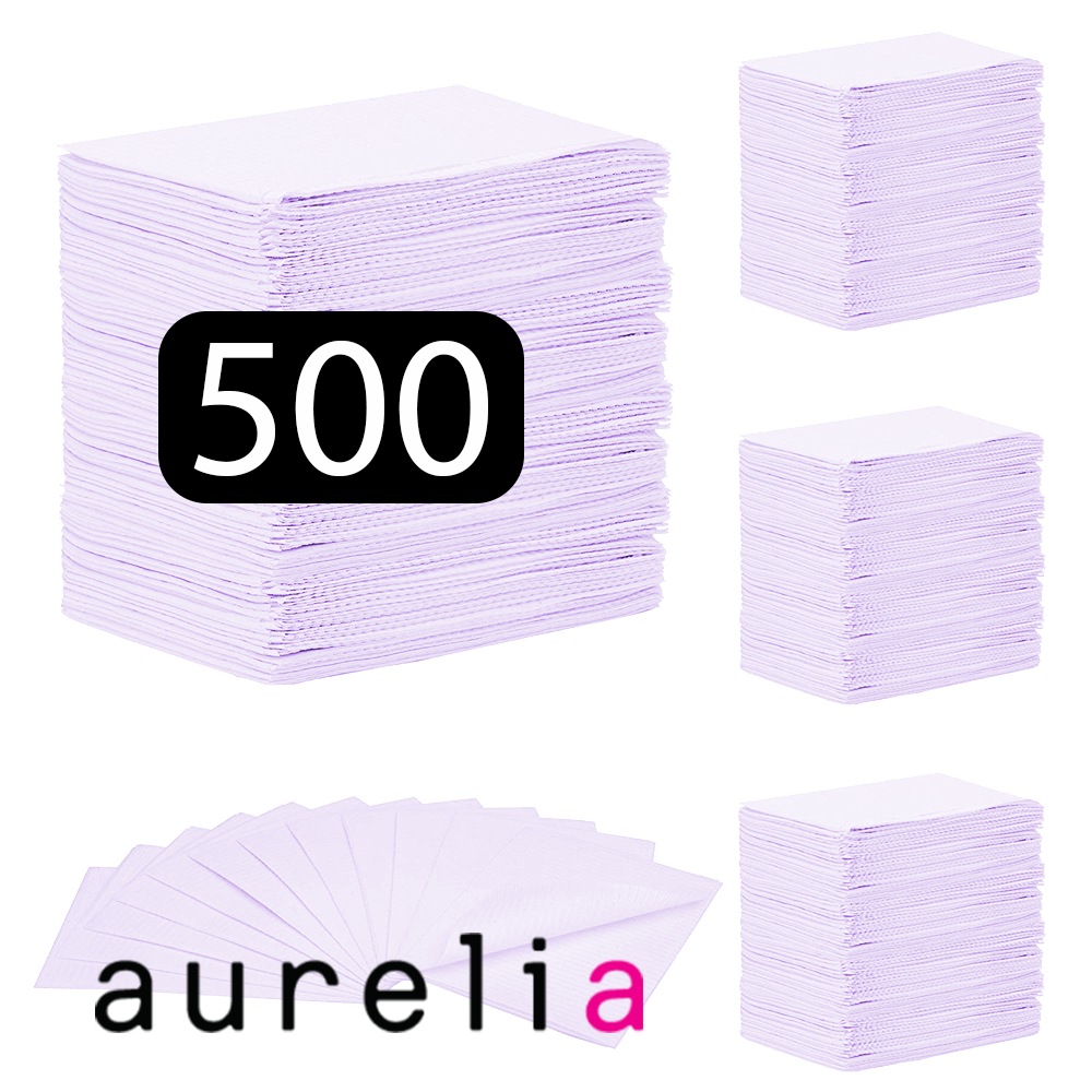 [52003] AURELIA® Bavettes (3 plis) 2 plis de papier & 1 pli de polyéthylène (500) LAVANDE
